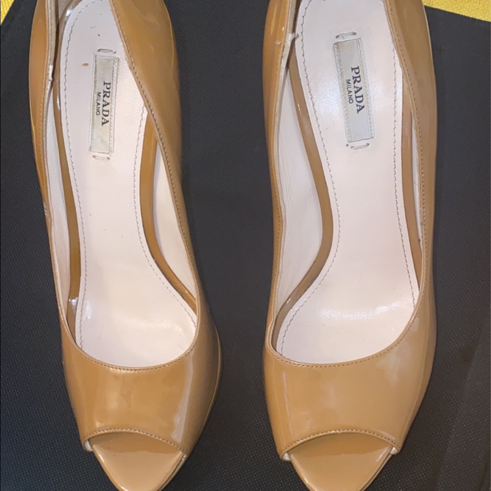 Prada Tan peep toe heel.. size 40